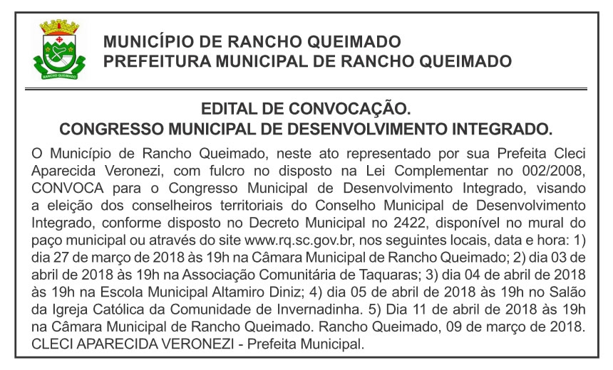 Edital de Convocação: Congresso Municipal de Desenvolvimento Integrado
