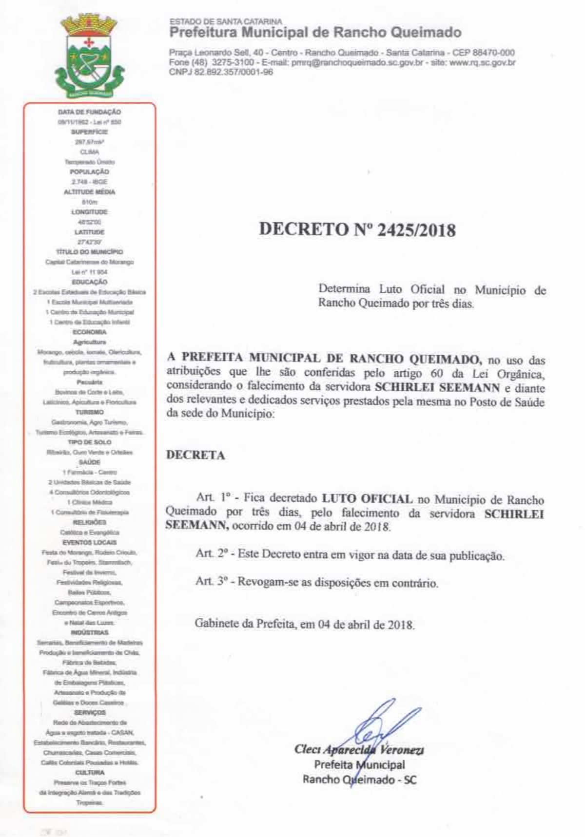 Prefeitura decreta Luto Oficial