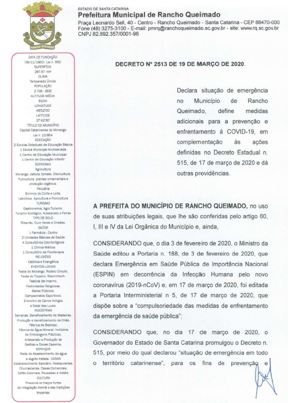 Decreto 2513: Declara Situação de Emergência no Município